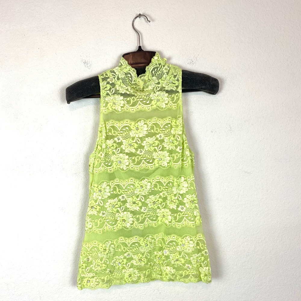 Cache Top Green Lace Beaded Halter
